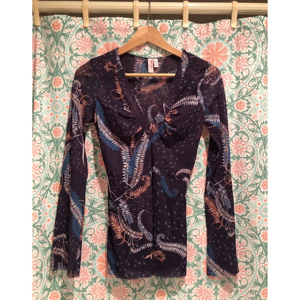 SWEET PEA purple Mesh Long sleeve top vine leaf